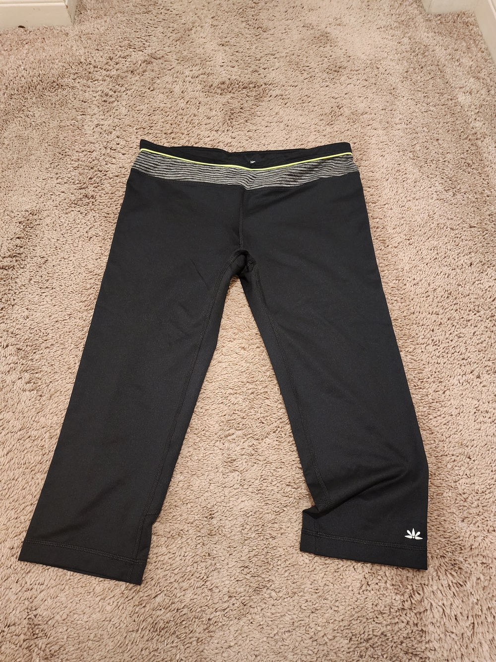 lukka Black Capri Leggings with Lime Stripe Waistband